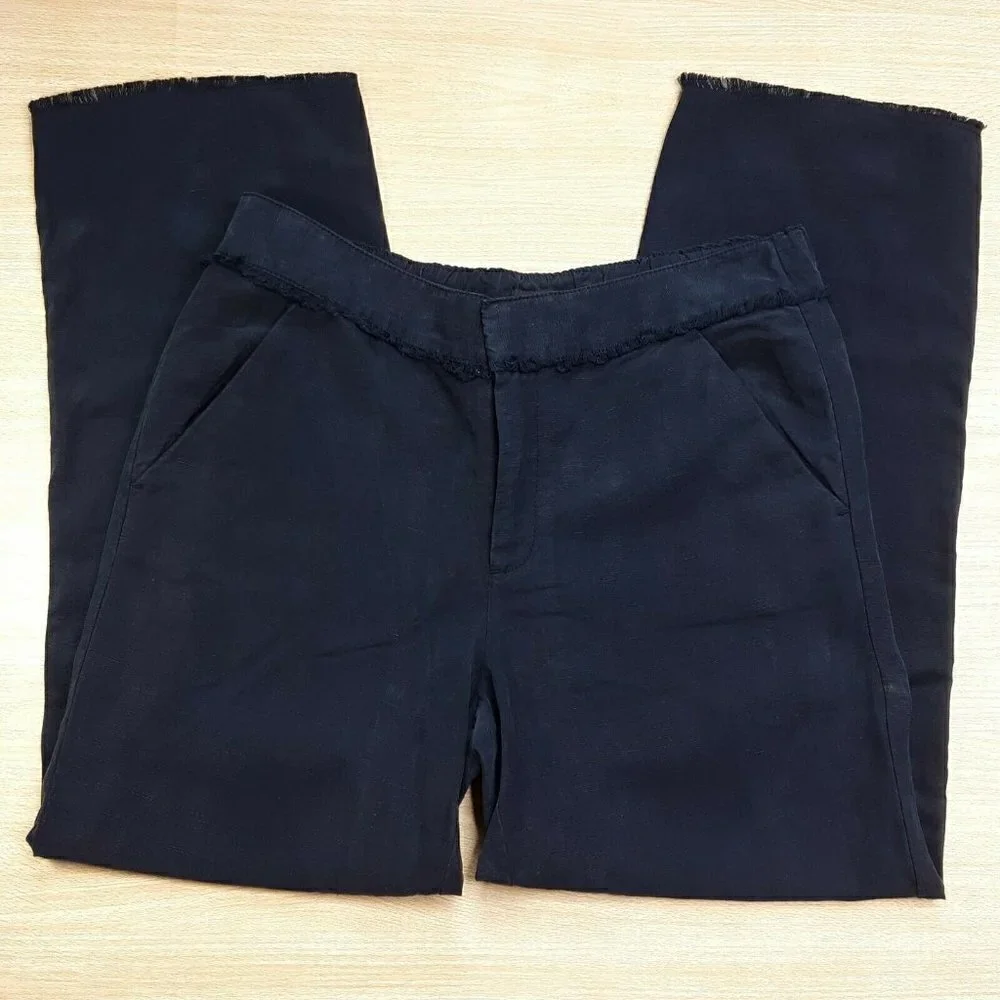 Loft Lyocel Linen Blend Navy NWT Raw Edge Pants - Picture 1 of 10